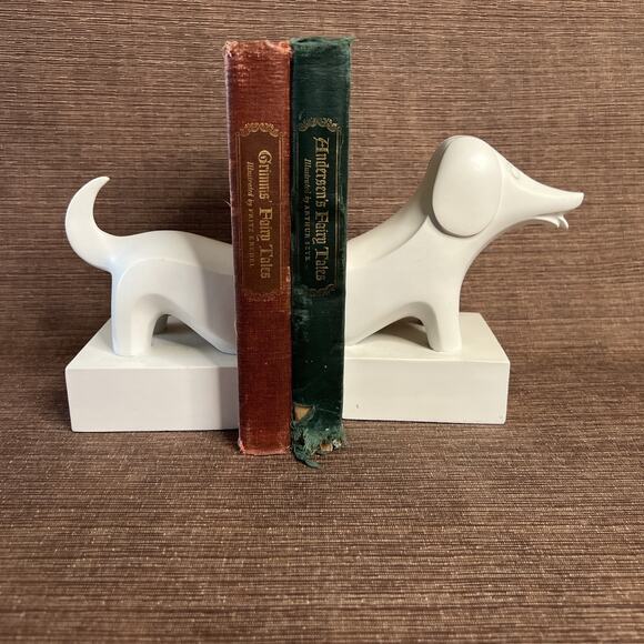 Jonathan Adler Dachshund Bookends, Nordic White, Wiener Dog, Barnes & Noble, MCM - Picture 1 of 12